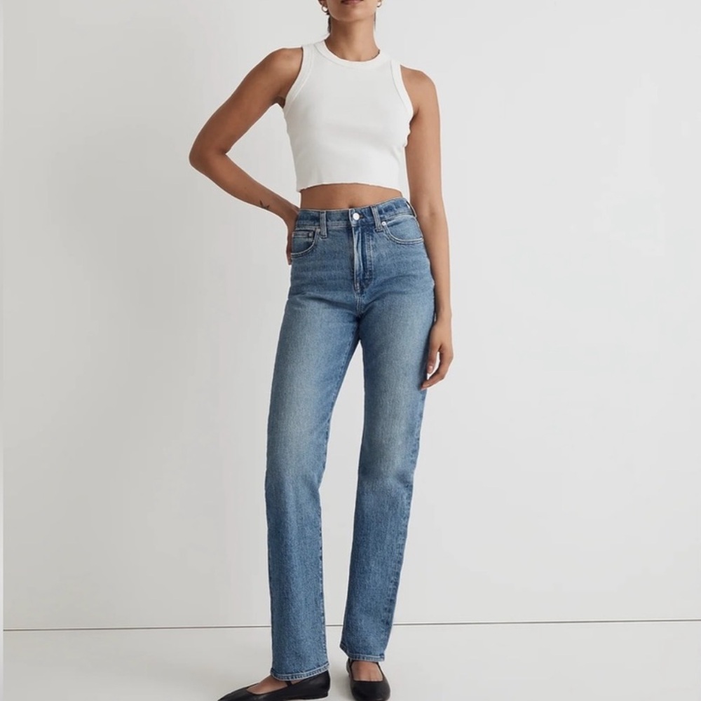 Madewell The ‘90s Straight Leg Jean Blue Wash Size 30 Raw Hem